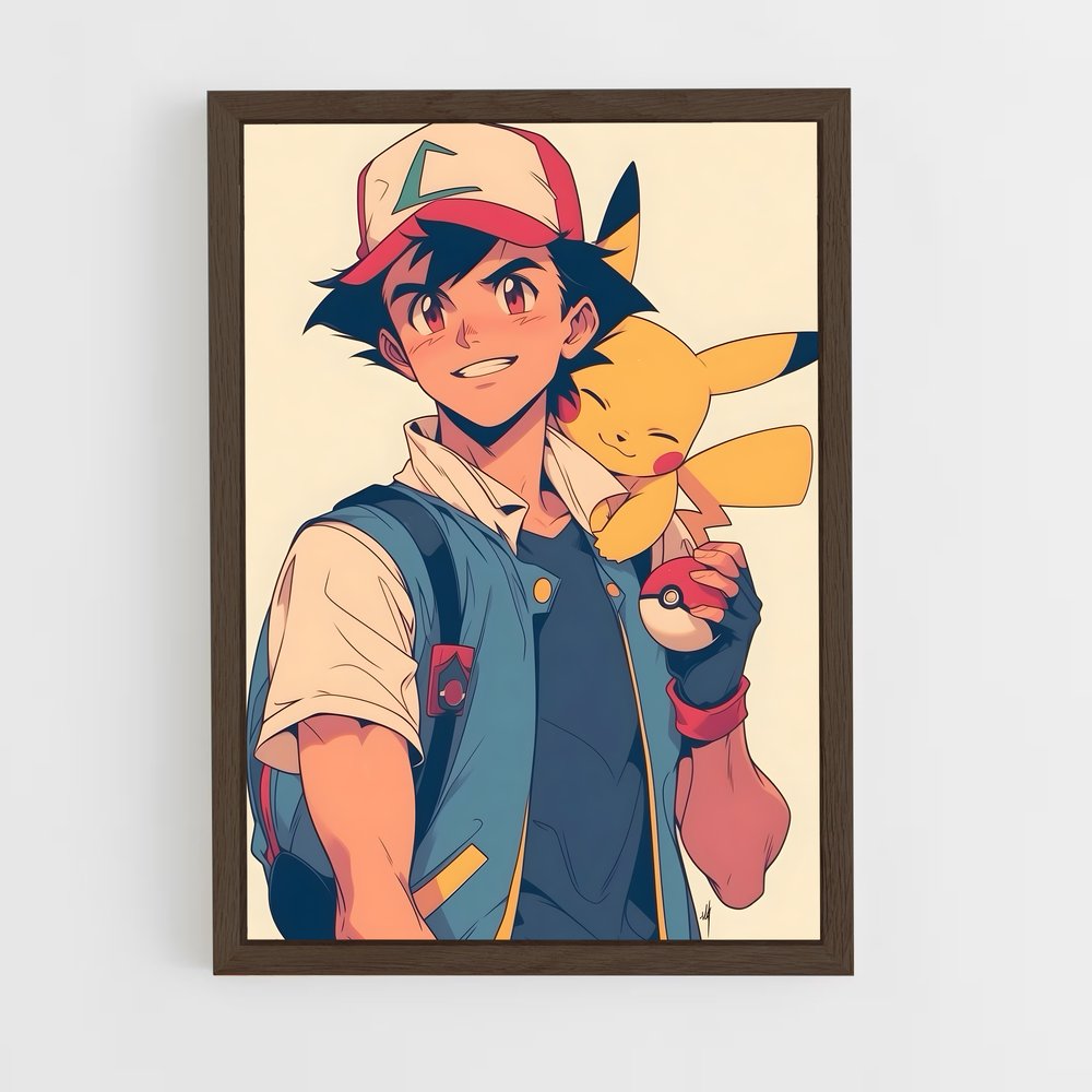 ap-ash ketchum-4 cadre Bois foncé