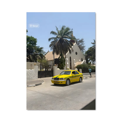 Poster Voiture Jaune et Maison