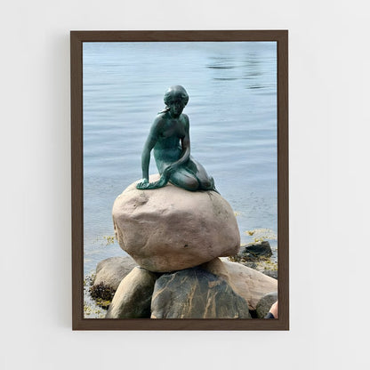 ap-little mermaid statue-3 cadre Bois foncé