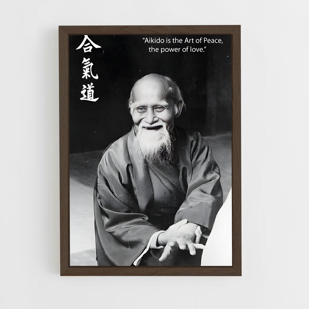 ap-morihei ueshiba-1 cadre Bois foncé