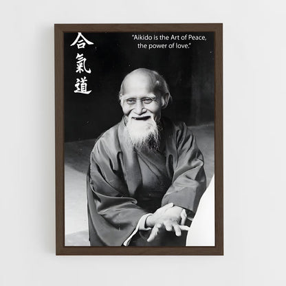 ap-morihei ueshiba-1 cadre Bois foncé
