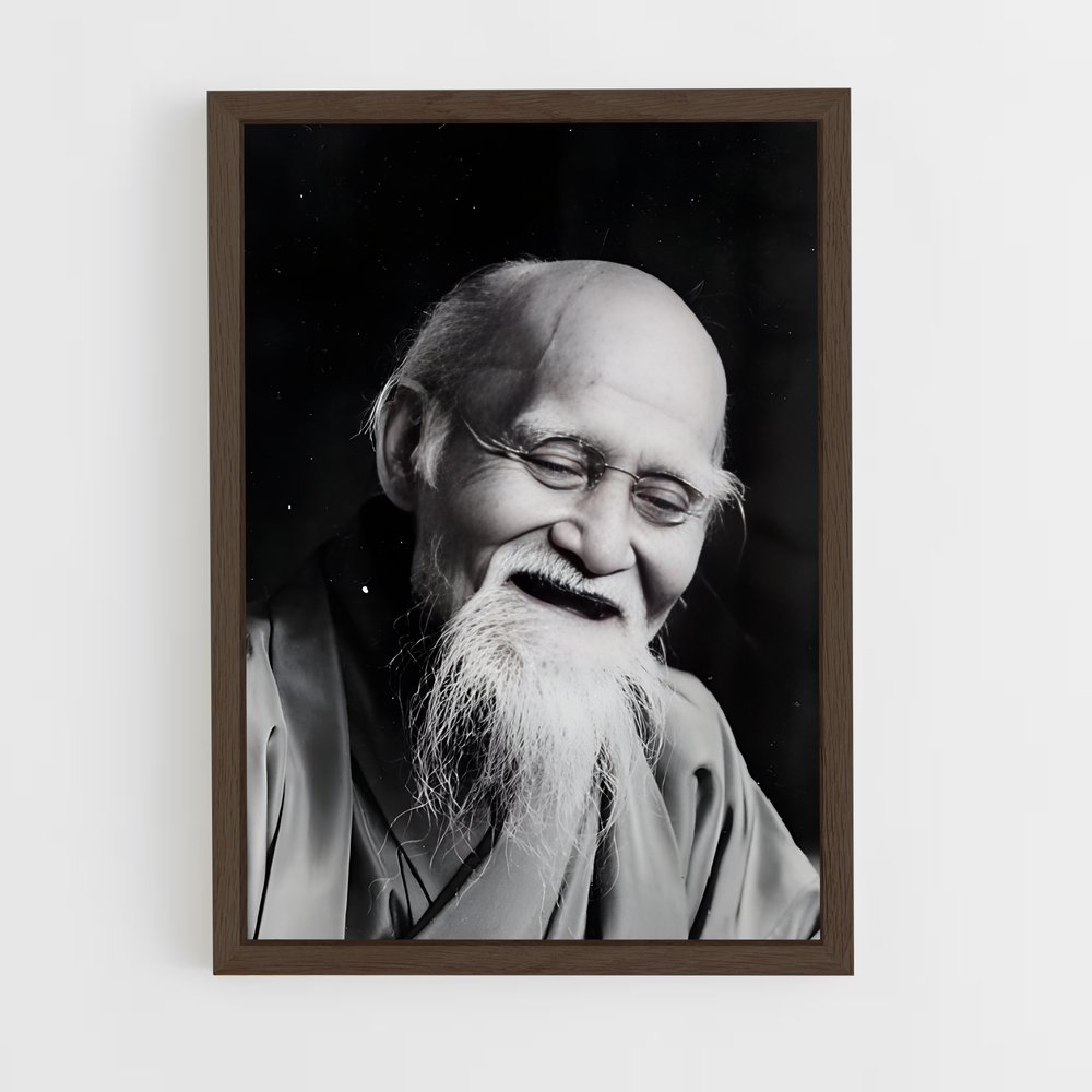 ap-morihei ueshiba-2 cadre Bois foncé