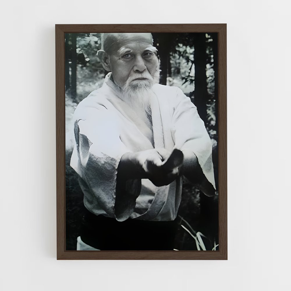 ap-morihei ueshiba-4 cadre Bois foncé